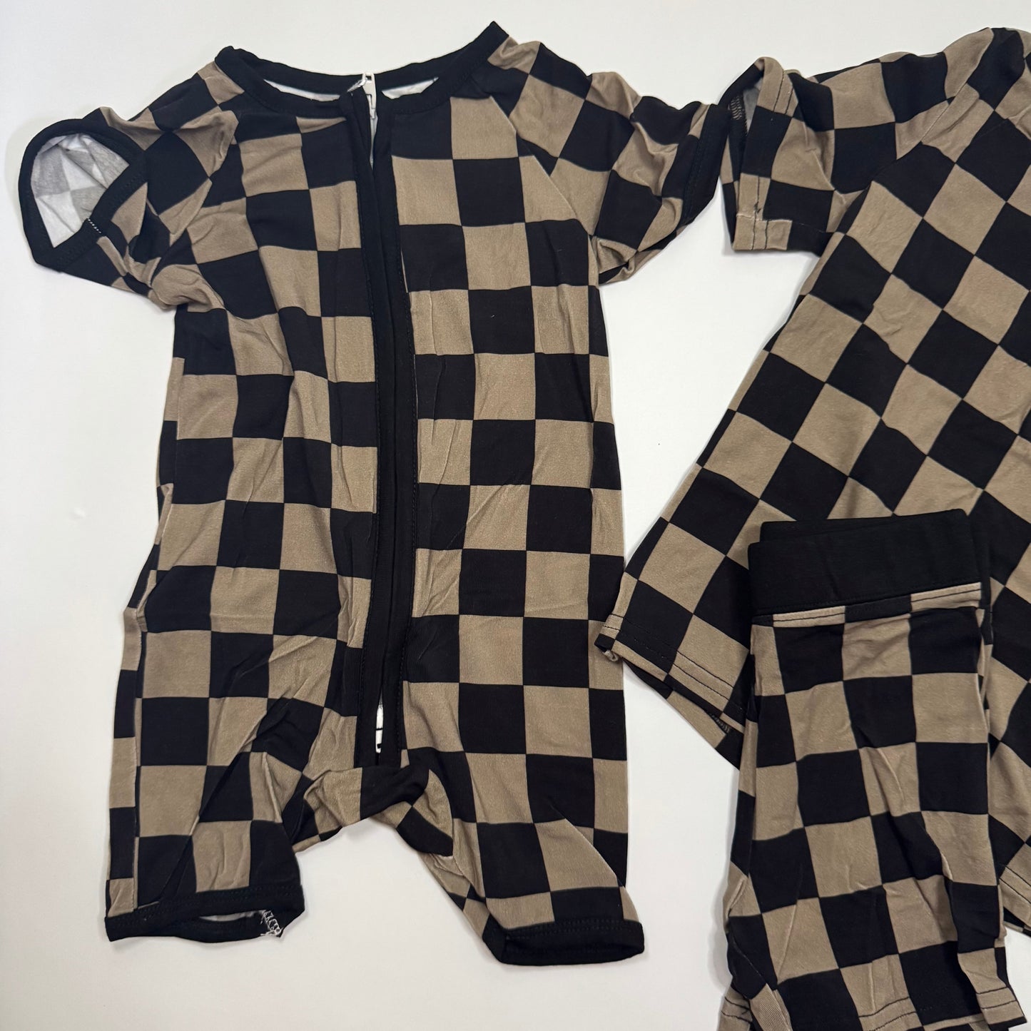 Charcoal Checkers Bamboo Shorts Set