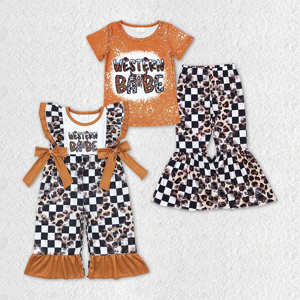 Baby Girls Sibling Western Babe Leopard Outfits Rompers Clot