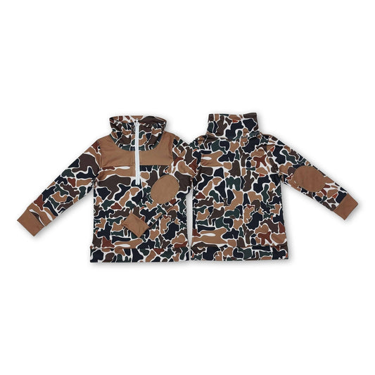 Long sleeves camo kids zipper pullover