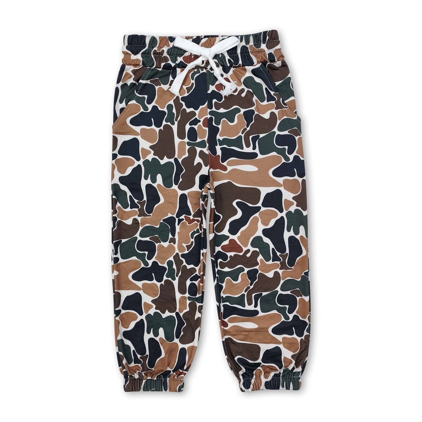 Brown camo pockets elastic waist hunting pants