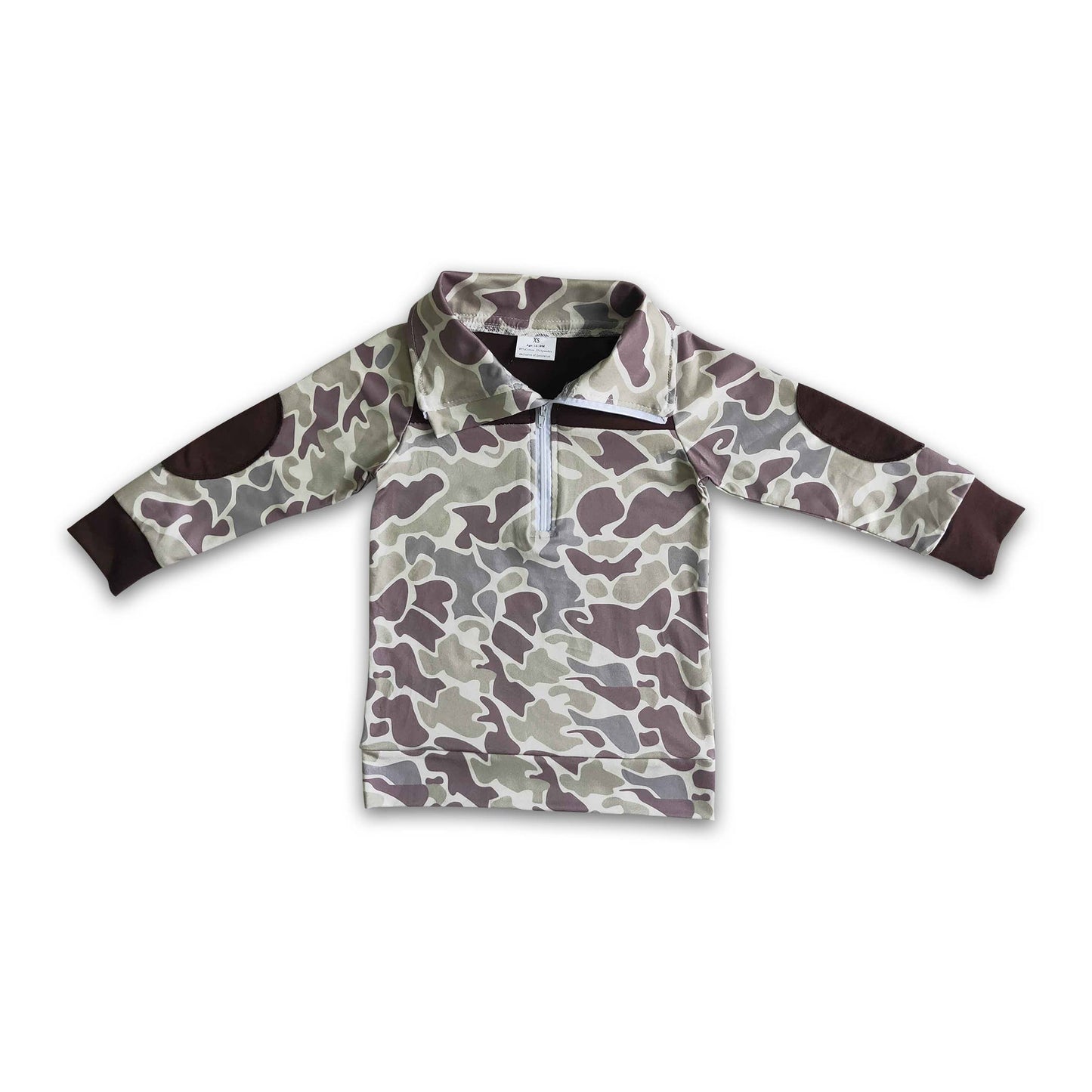 Long sleeves camo kids zipper pullover