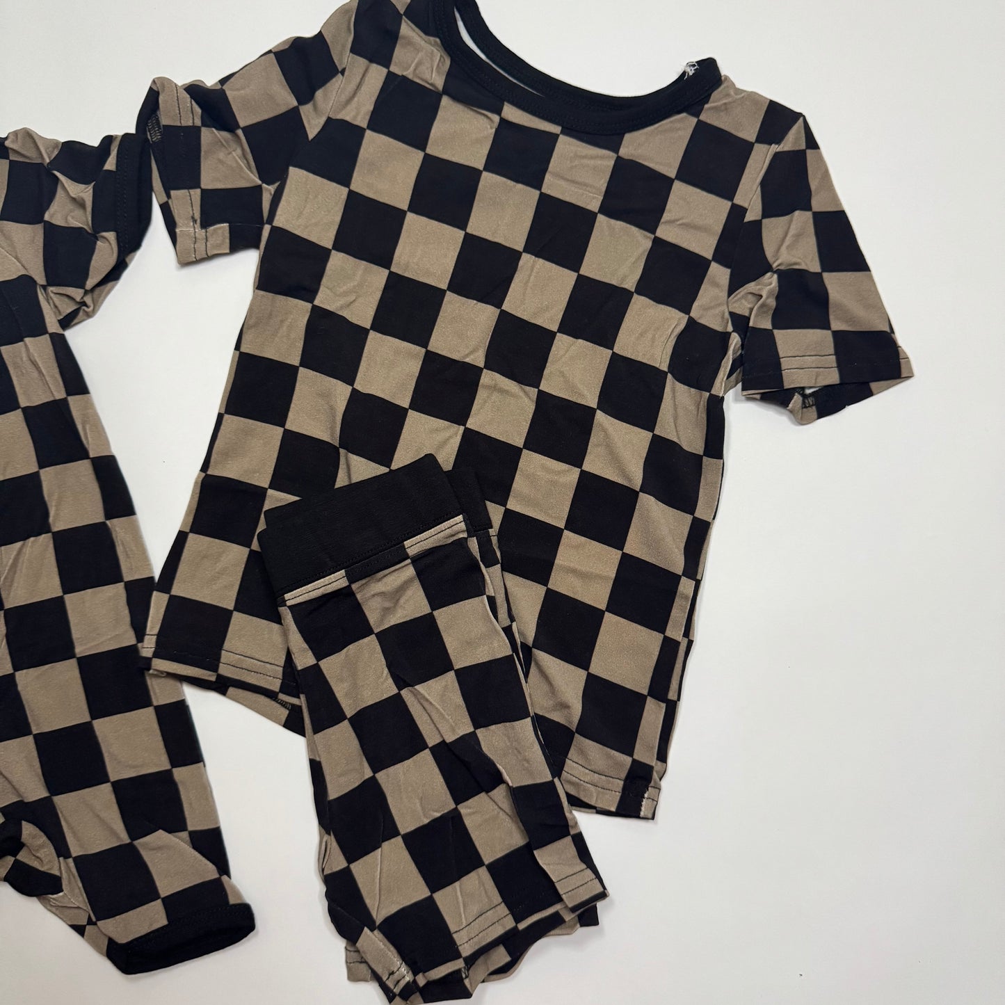 Charcoal Checkers Bamboo Shorts Set