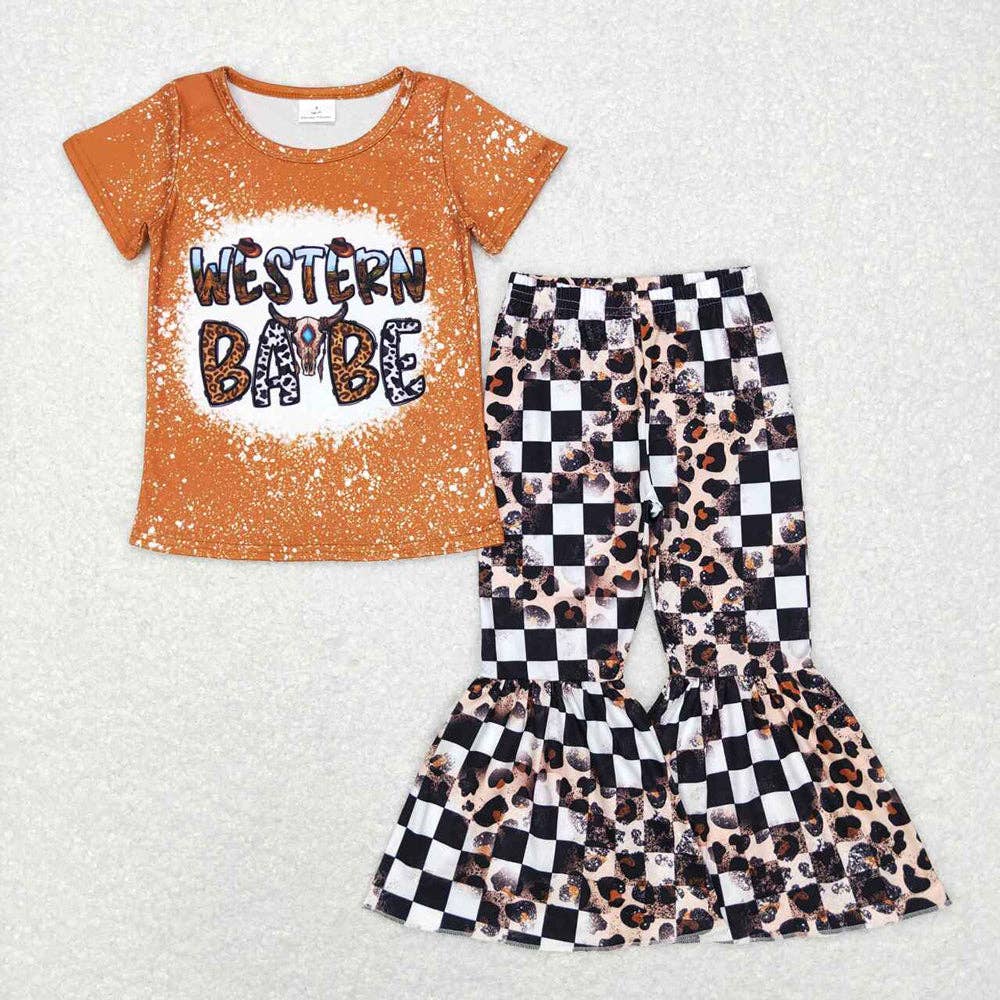 Baby Girls Sibling Western Babe Leopard Outfits Rompers Clot