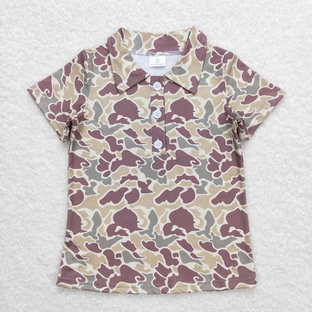 Camo Short Sleeve Buttons Tee Shirt