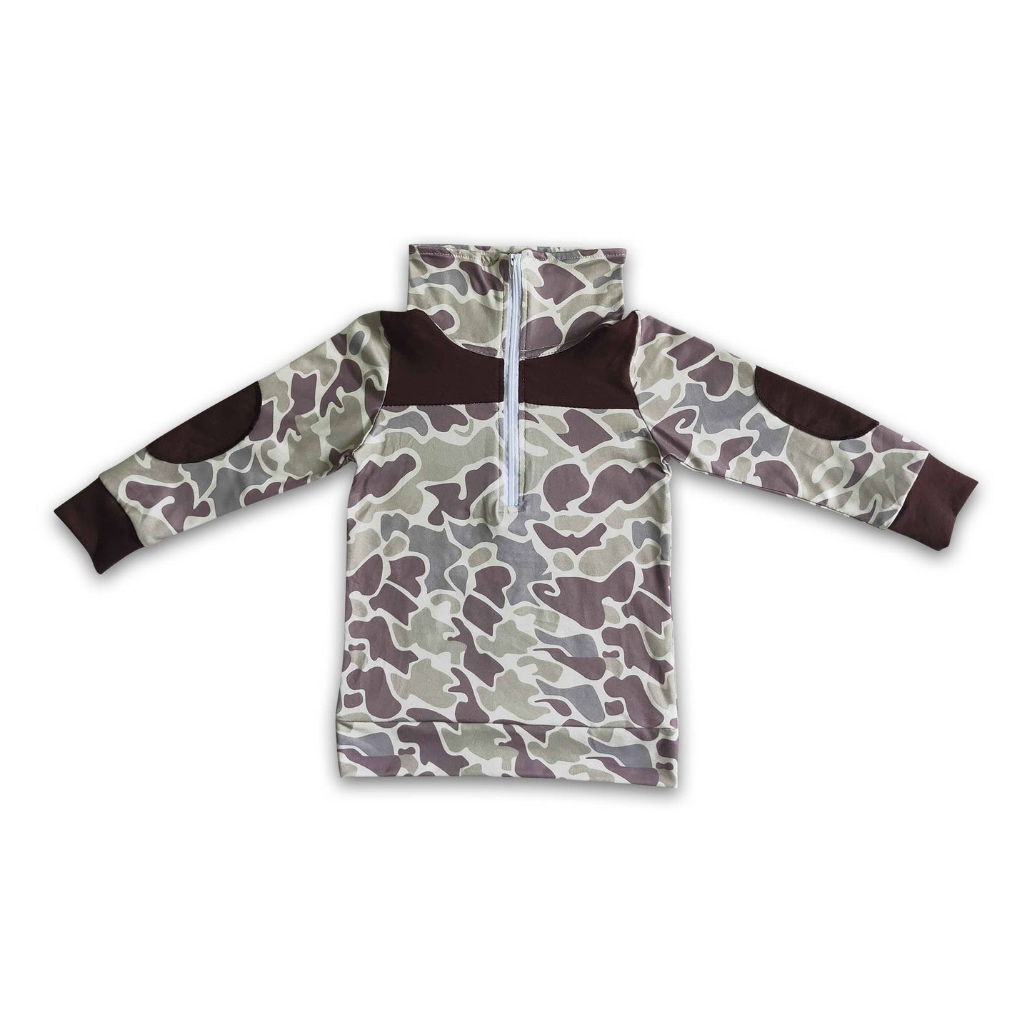 Long sleeves camo kids zipper pullover