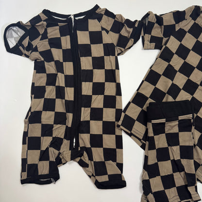 Charcoal Checkers Bamboo Shorts Set