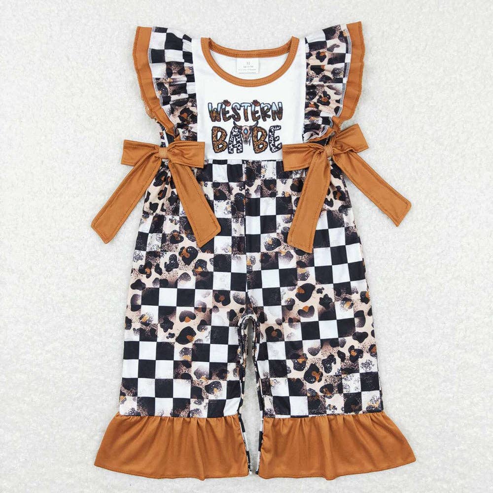 Baby Girls Sibling Western Babe Leopard Outfits Rompers Clot