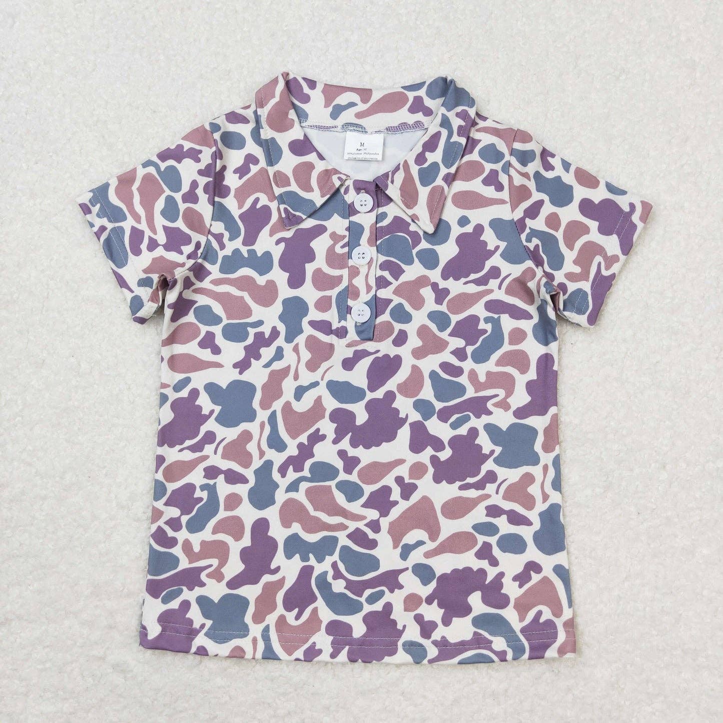 Camo Short Sleeve Buttons Tee Shirt