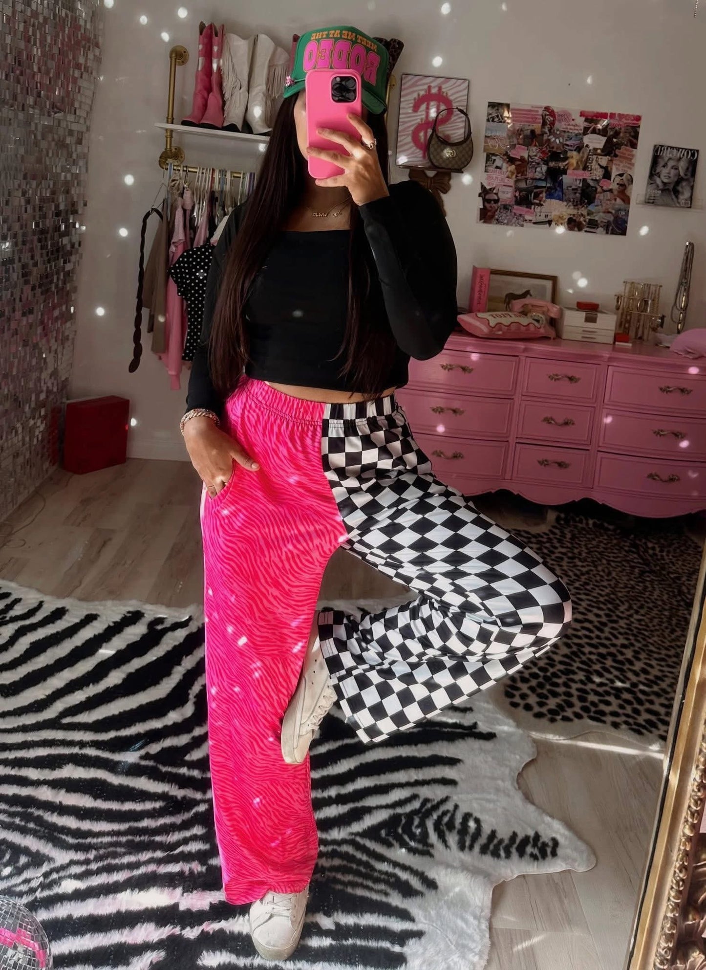 Pink & Checkered Split Pants