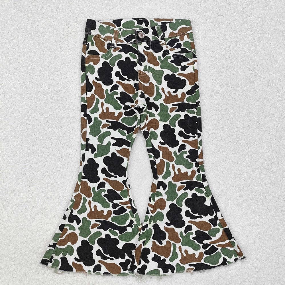 Baby Girls Brown Camo Fall Bell Flare Denim Pants