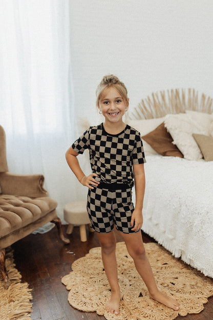 Charcoal Checkers Bamboo Shorts Set