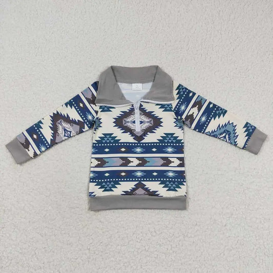 Baby Boys Grey Aztec Long Sleeve Pullover Tops