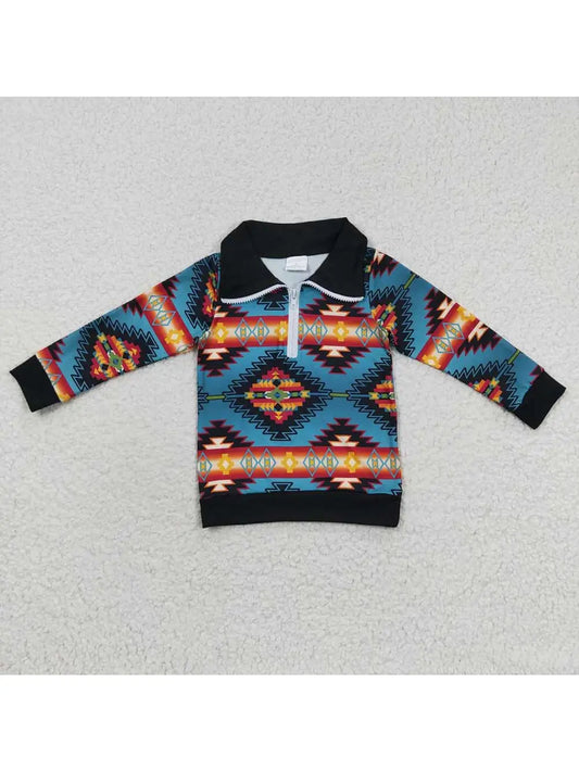 Blue Aztec Western Pullover