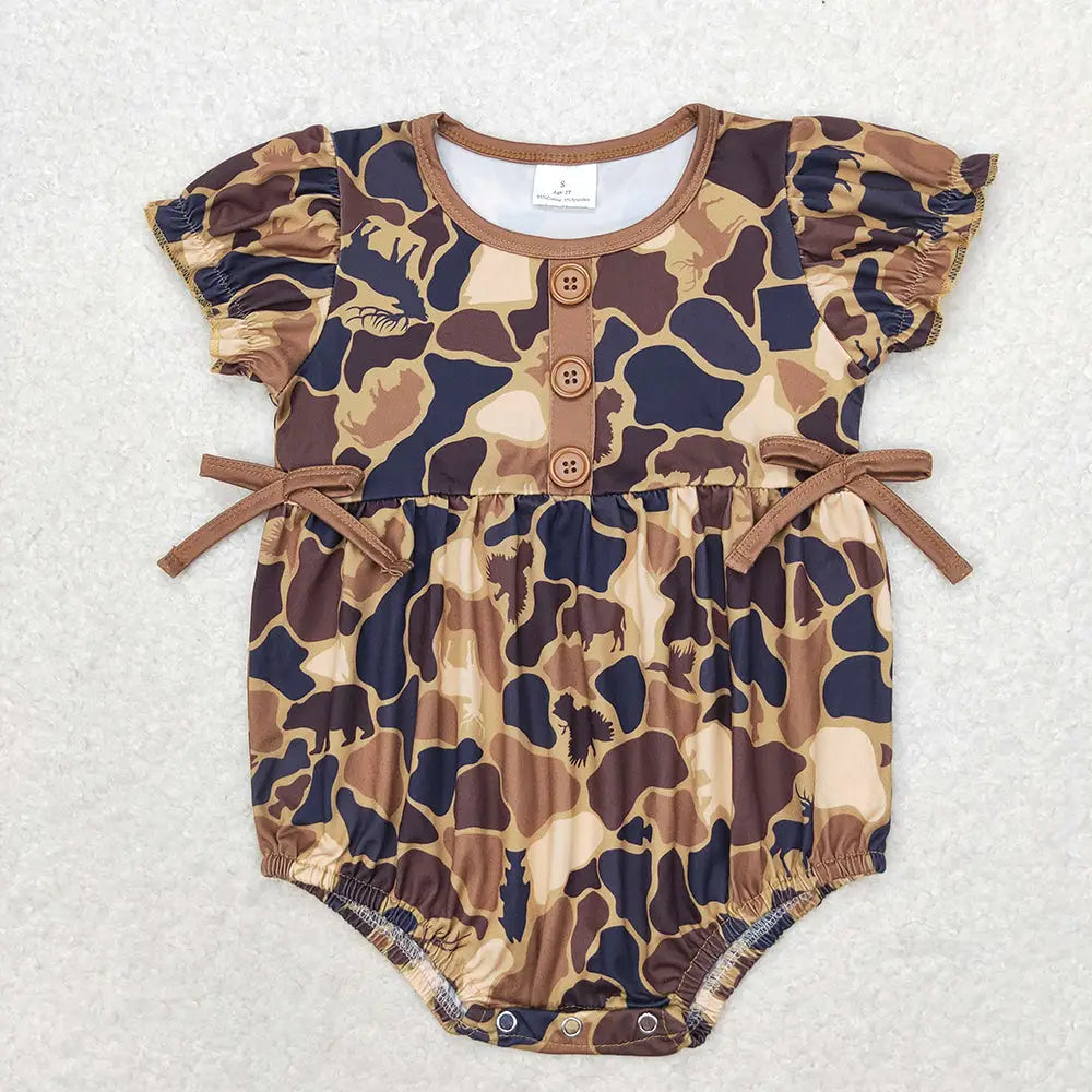 Brown Camo Bows Romper