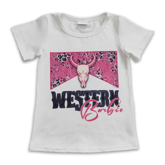 Bull Skull Short Sleeves Western Party Baby Girls Shirt