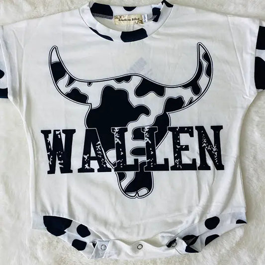 Wallen & Cow Print Bull Skull White Baby Onesie