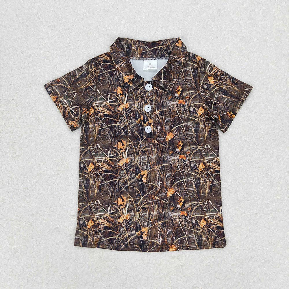 Camo Short Sleeve Buttons Tee Shirt