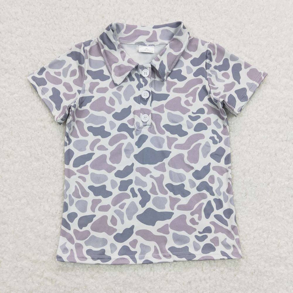 Camo Short Sleeve Buttons Tee Shirt