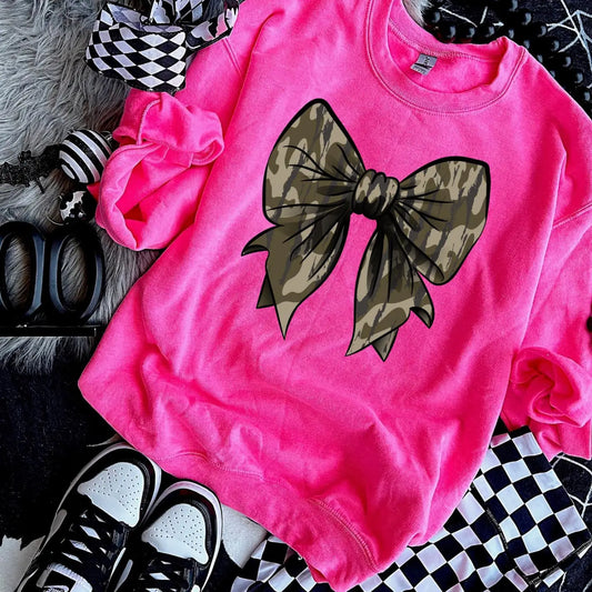 Neon Pink Camo Bow Sweatshirt